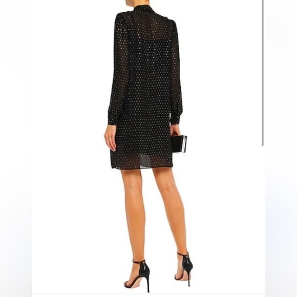 Michael Michael Kors Shirt Dress XXS Black Polka Dot Tie Neck Sheer Long Sleeve - Picture 13 of 14